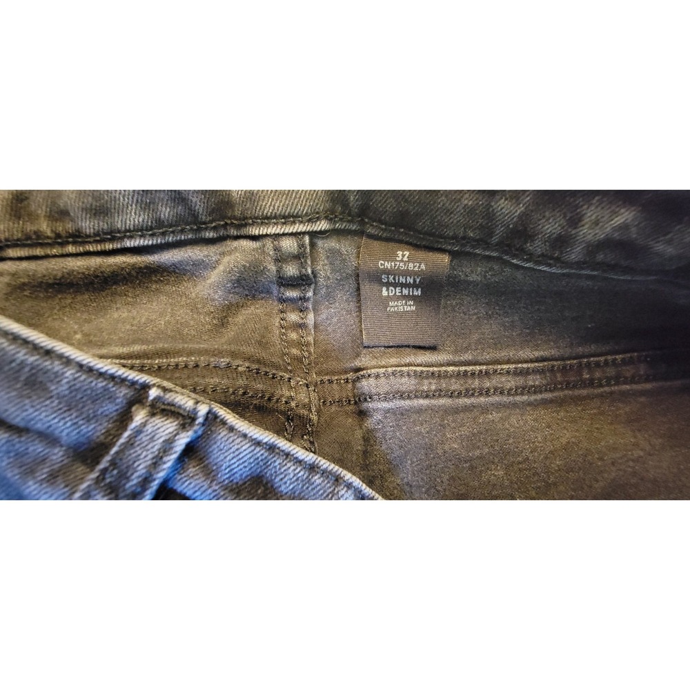 H&M Men's Black Skinny Jeans 32" Distressed Ripped Denim Streetwear Grunge Strch - Picture 12 of 16